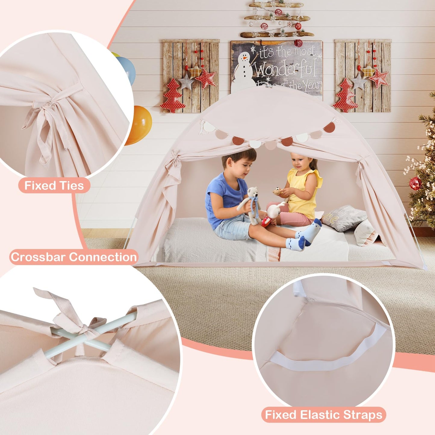 Foldable and Portable Canopy Tent on Twin Bunk Bed with 2 Windows