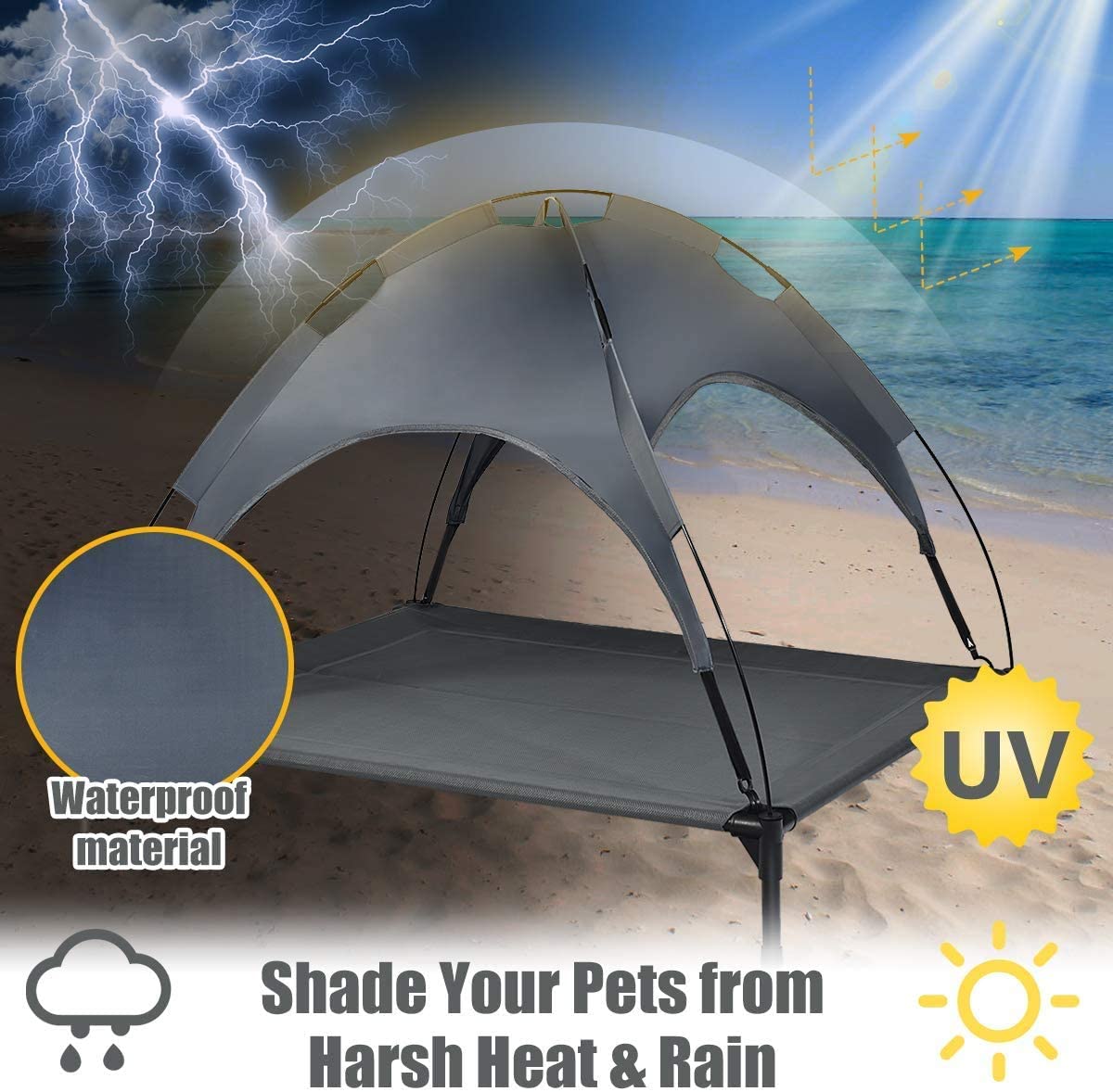 Steel Frame Elevated Pet Cot with Removable Canopy