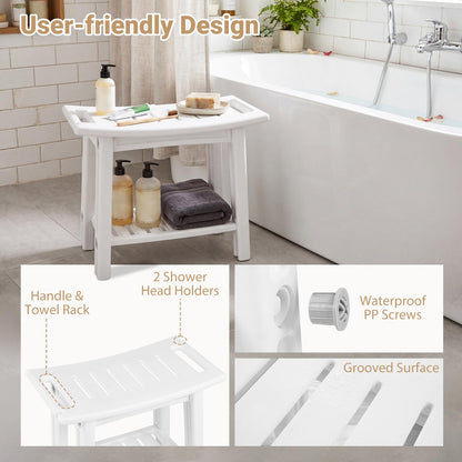 Shower Bench, HDPE Waterproof Bathroom Stool Seat for Inside Shower | Shelf, Handles, Shower Head Holders