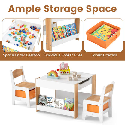 Kids Table and 2 Chairs Set Multifunctional Activity Table with Reversible Tabletop