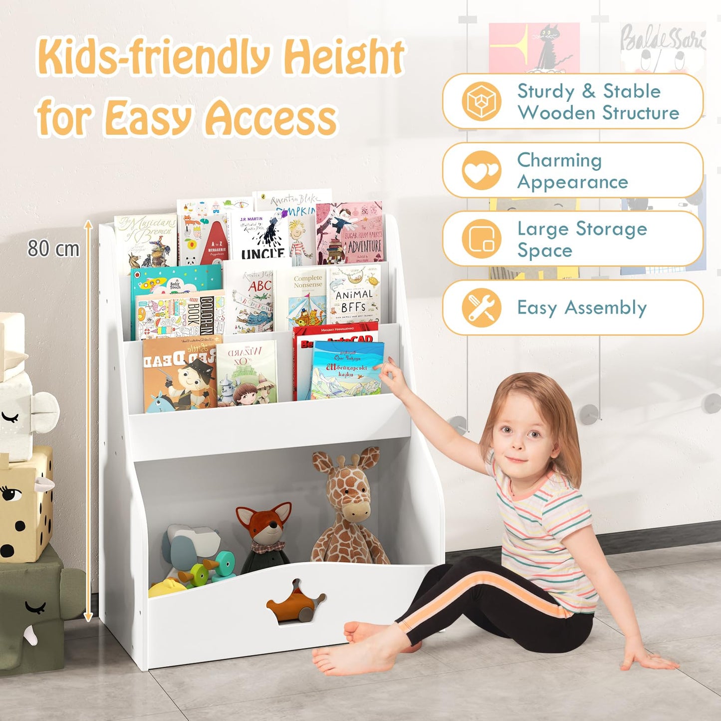 4 Tier Wooden Kids Bookshelf Bookcase Toy Storage Organizer