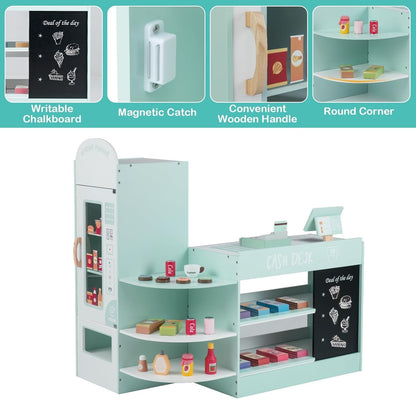 Kids Grocery Store Playset with Cash Register and Writable Chalkboard