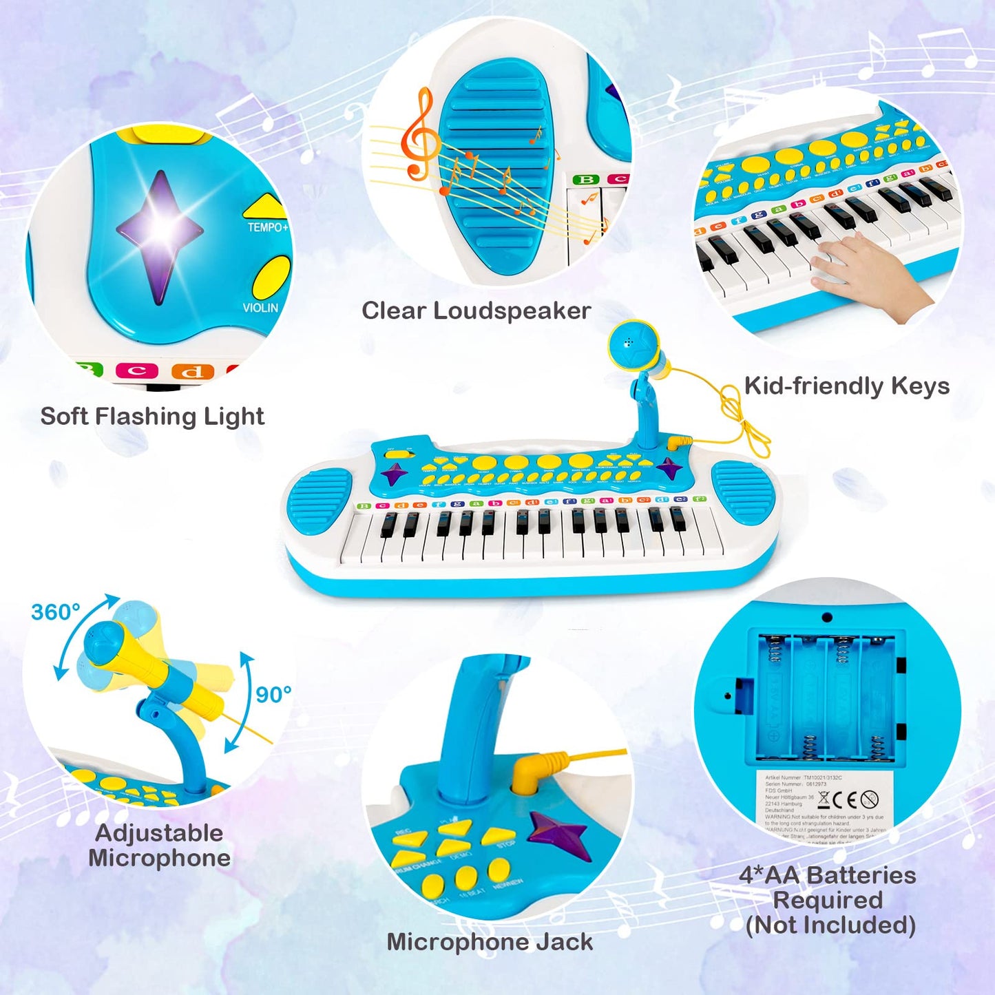 Portable Electronic 31-Key Kids Piano Keyboard Toy with Stool