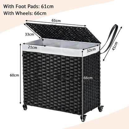 Laundry Hamper with Lid and Wheels and 2 Removable and Washable Liner Bags