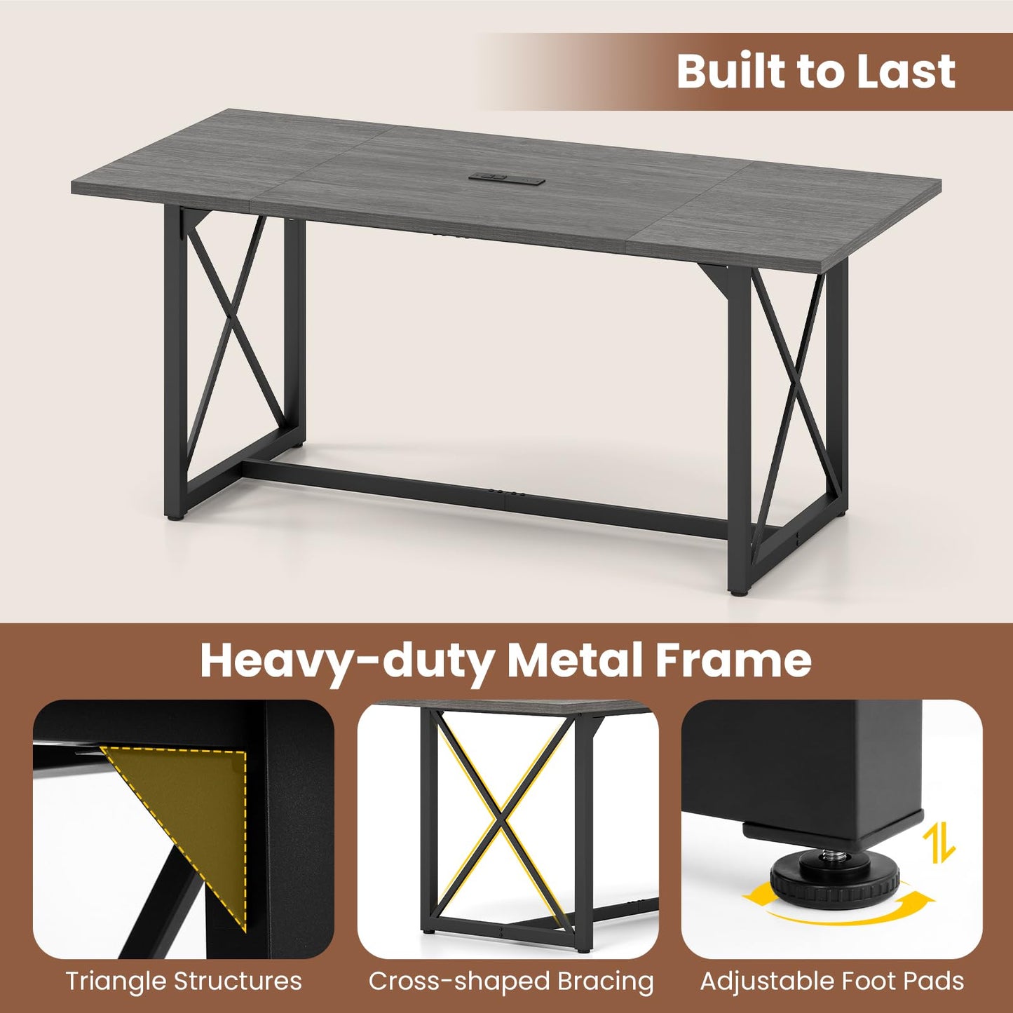180 CM Conference Table for 6-8 People with Heavy-Duty Metal Frame