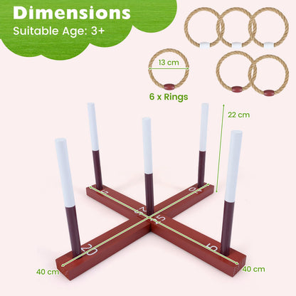 Wooden Quoits Games Set with Rope Rings, Indoor Outdoor Portable Throwing Game Toy