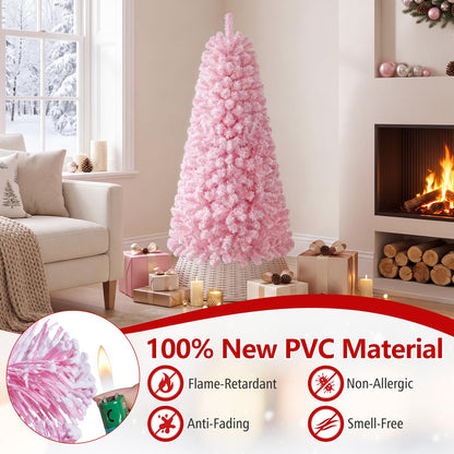 Artificial Christmas Tree, Snow Flocked Xmas Tree with Branch Tips and Foldable Metal Stand