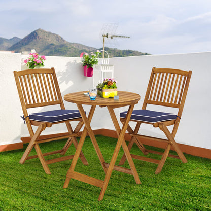 3 Piece Folding Patio Bistro Set with Cushions