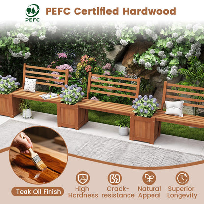 2-in-1 Wooden Planter with Bench, Raised Garden Bed with Open-ended Bottom