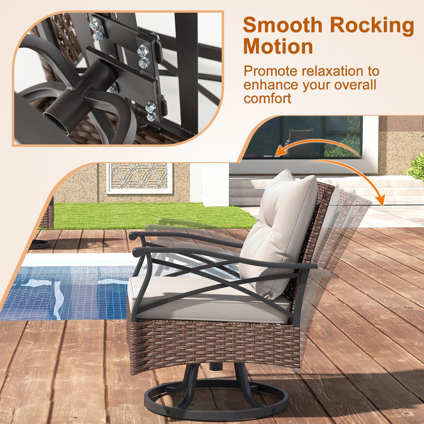 3 Piece Patio Swivel Rocker Set with 2-Tier Coffee Table