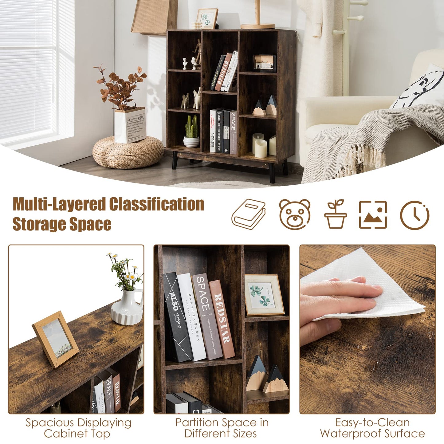 8 Cube Wooden Freestanding Bookshelf Side Cabinet