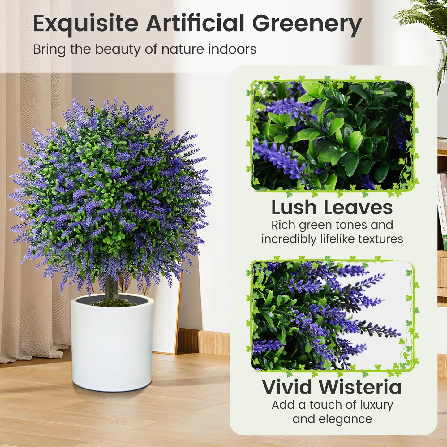 Set of 2 Artificial Lavender Topiary Ball Trees 58cm Faux Boxwood Ball Tree