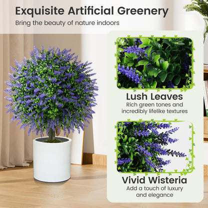 Set of 2 Artificial Lavender Topiary Ball Trees 58cm Faux Boxwood Ball Tree