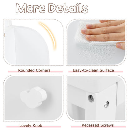 Kids Vanity Table and Chair Set with Lighted Mirror Open Storage Shelves