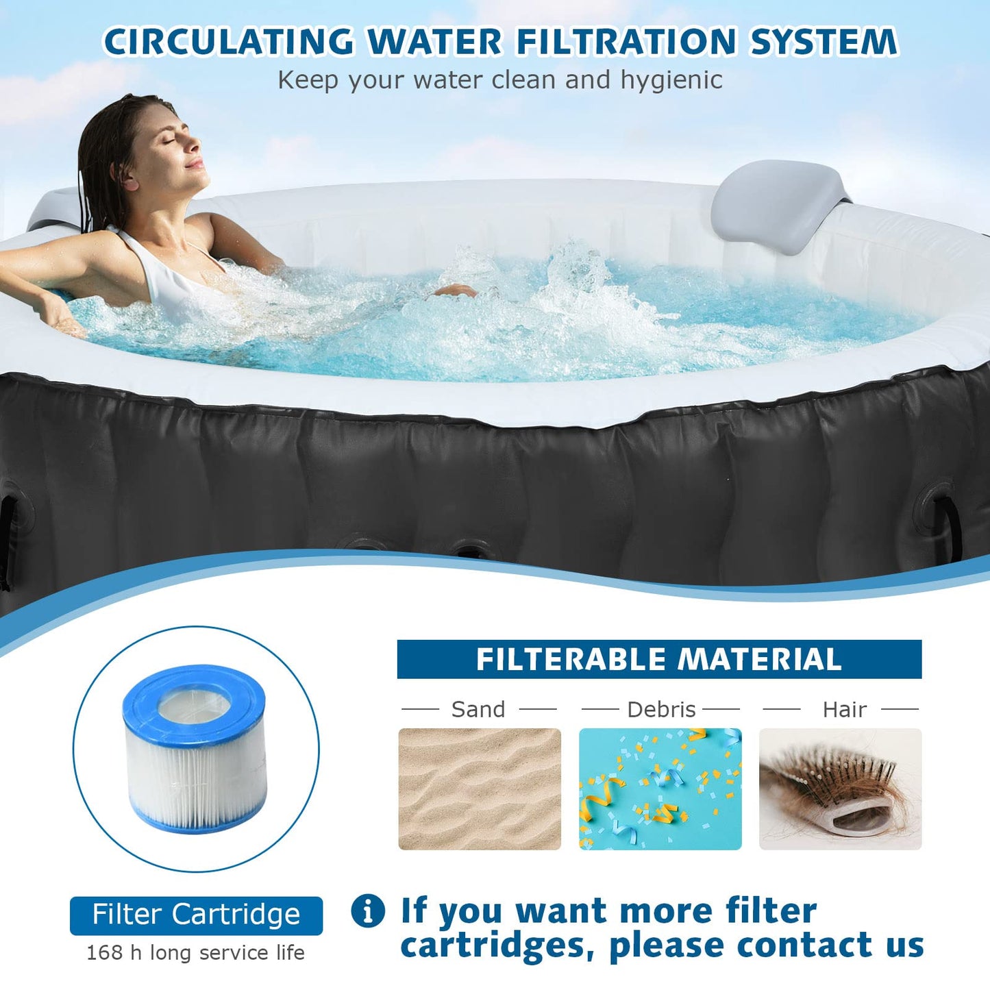 4-6 Person 108 Bubble Jets Outdoor Inflatable Hot Tubs with Headrest