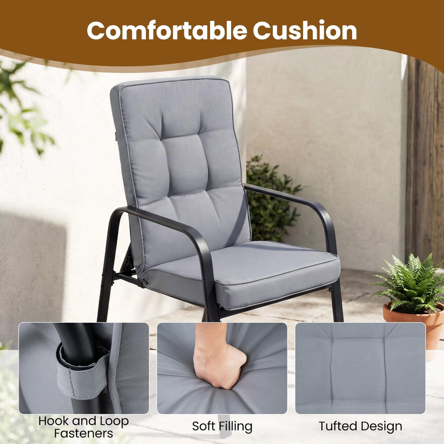 Garden Chairs Set of 2, Outdoor Dining Chairs with 5-Level Adjustable Backrests