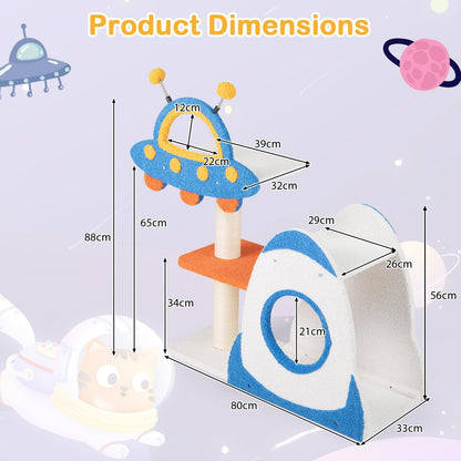 4-Level Cute Cat Tree Tower with UFO-Shaped Top Perch