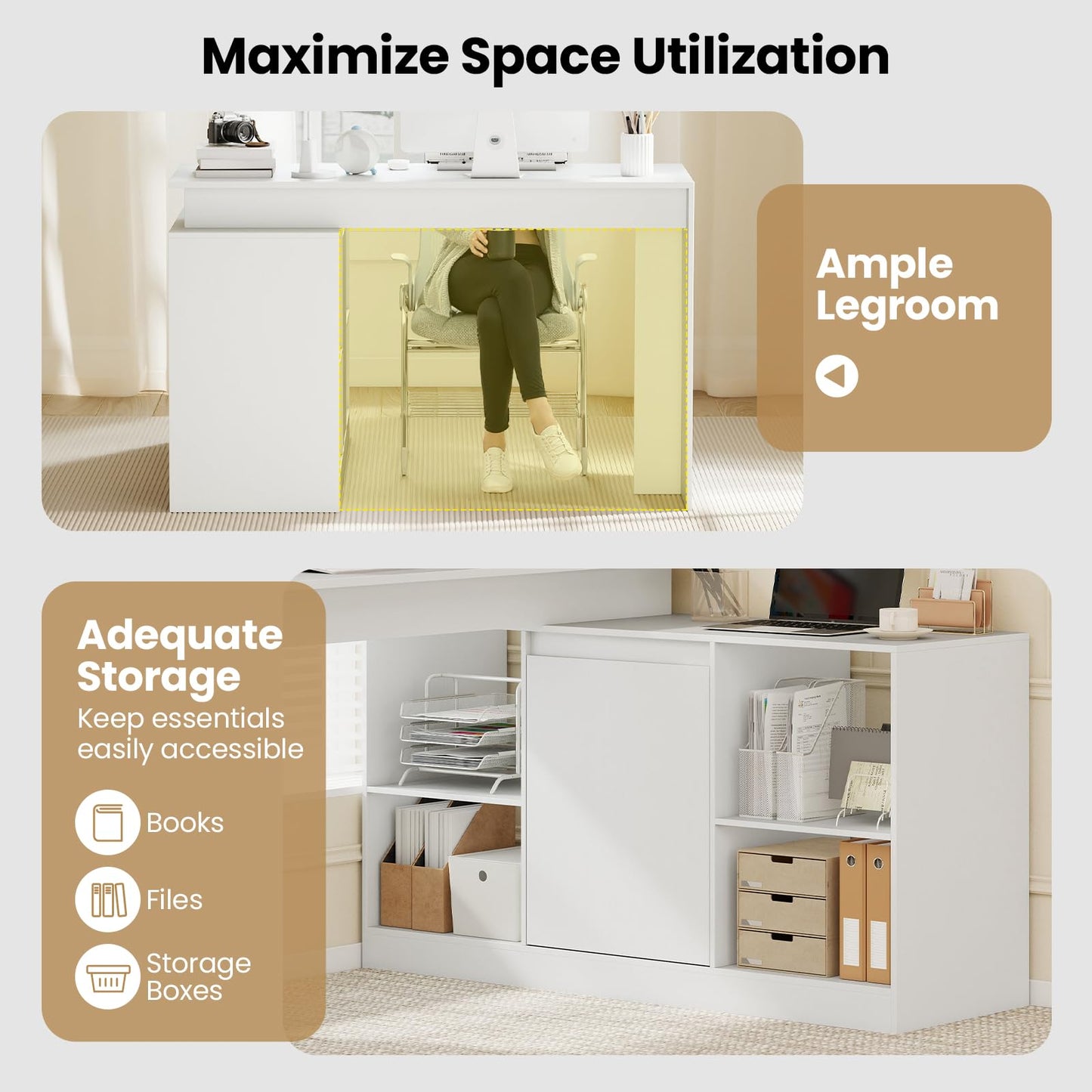 120CM Reversible Corner Writing Desk with 2-Way Cabinet