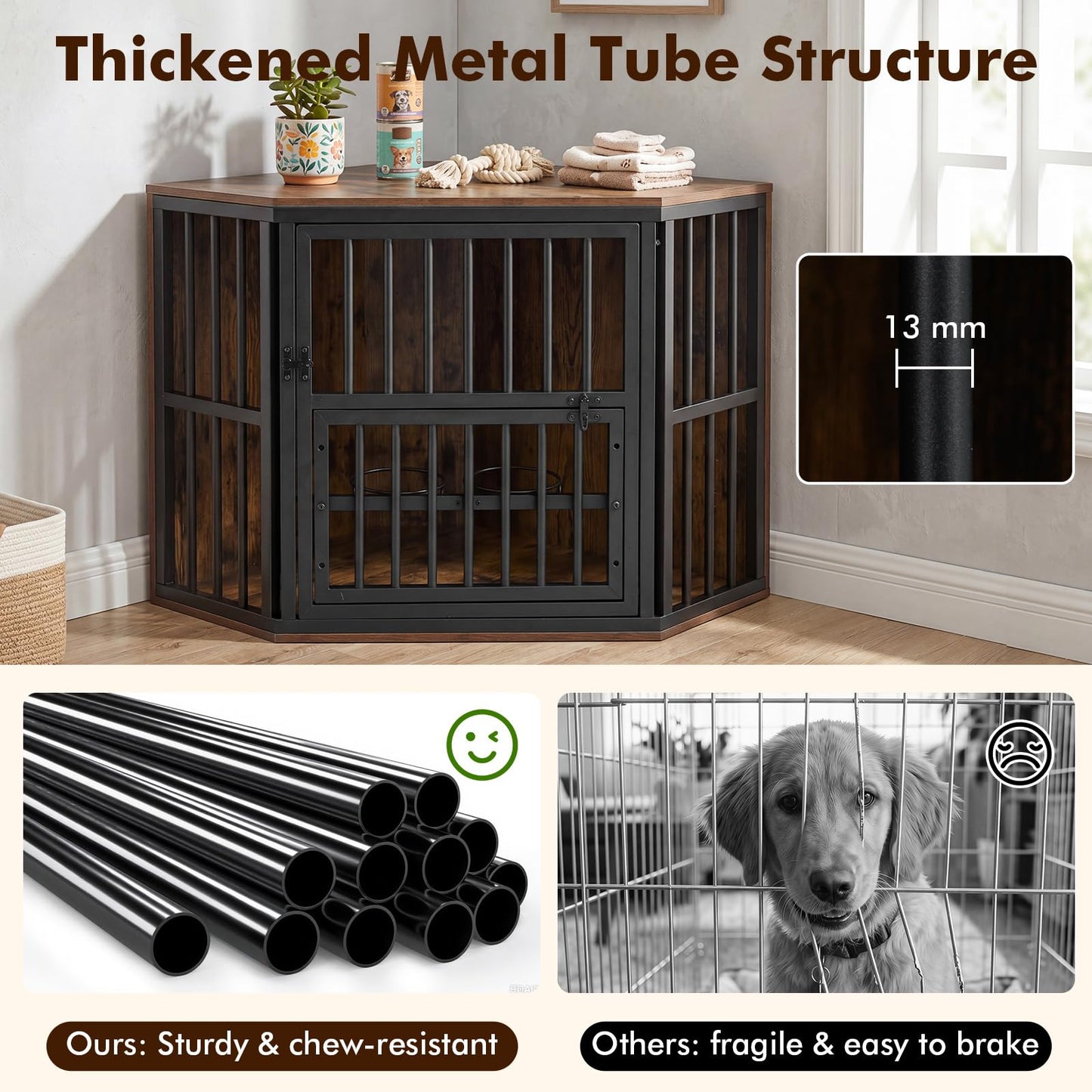Corner Dog Crate, 2-in-1 Dog Kennel & TV Stand