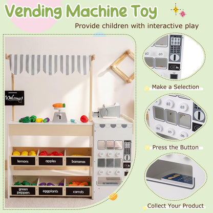 Kids Grocery Store Playset with Shopping Cart for Toddler Boys Girls 3+