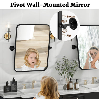Black Metal Framed Pivot Rectangle Wall-Mounted Mirror