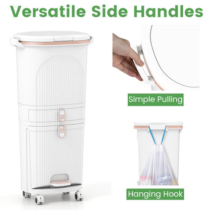 Recycling Bins, 42L Trash Can Garbage Bin with 3 Compartments