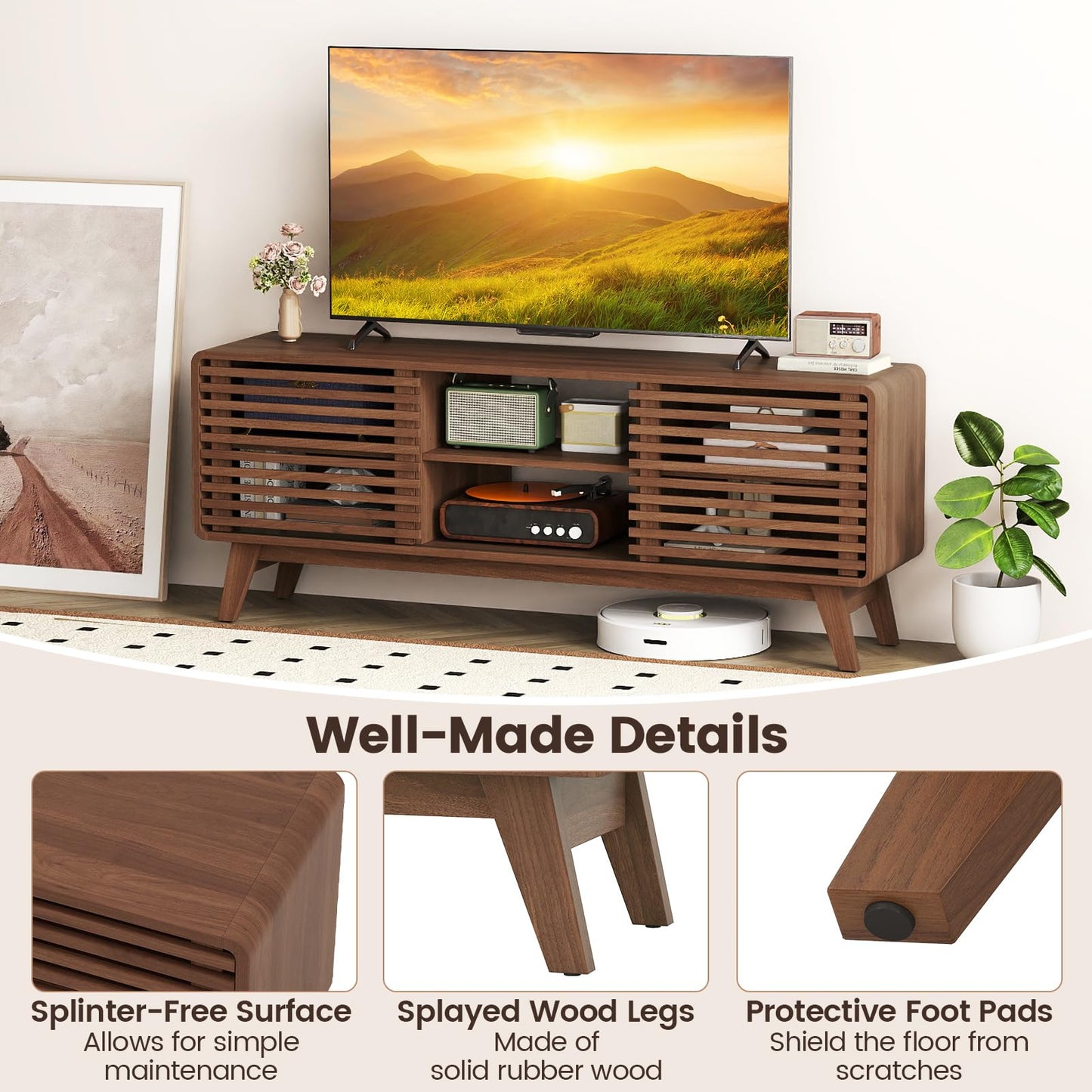 TV Stand for TVs up to 65 Inches Entertainment Center with Sliding Doors