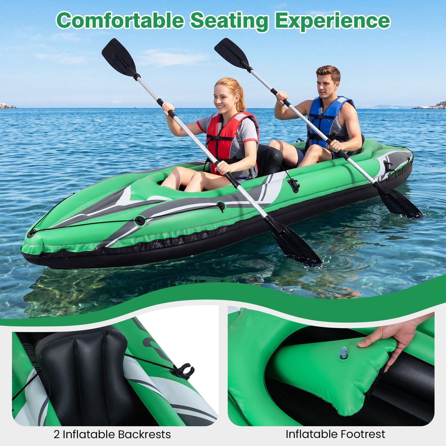 2 Person Inflatable Kayak, Portable Sit in Canoe with Removable Seats, Aluminum Paddles and Pump, Blow up Boat Set
