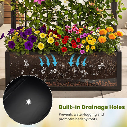 Garden Planter with Trellis, Metal Trough Grow Box with Drainage Holes