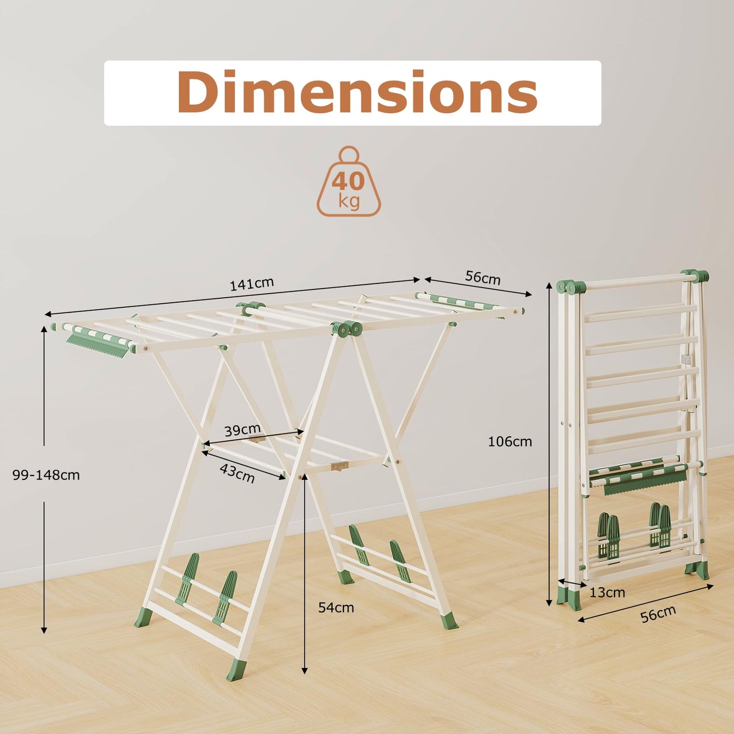 2-Level Foldable Clothes Drying Rack with Height-Adjustable Wings