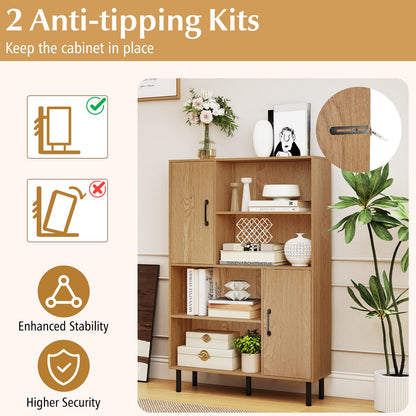 Wooden Bookcase, 4 Cube Storage Cabinet with 2 Doors
