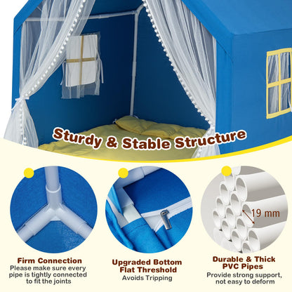 Kids and Toddlers Playhouse with Washable Cotton Mat and Star Lights and Windows