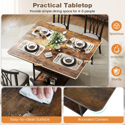 Dining Table for 4-6 Rectangular Dining Table with 2 Open Storage Shelves