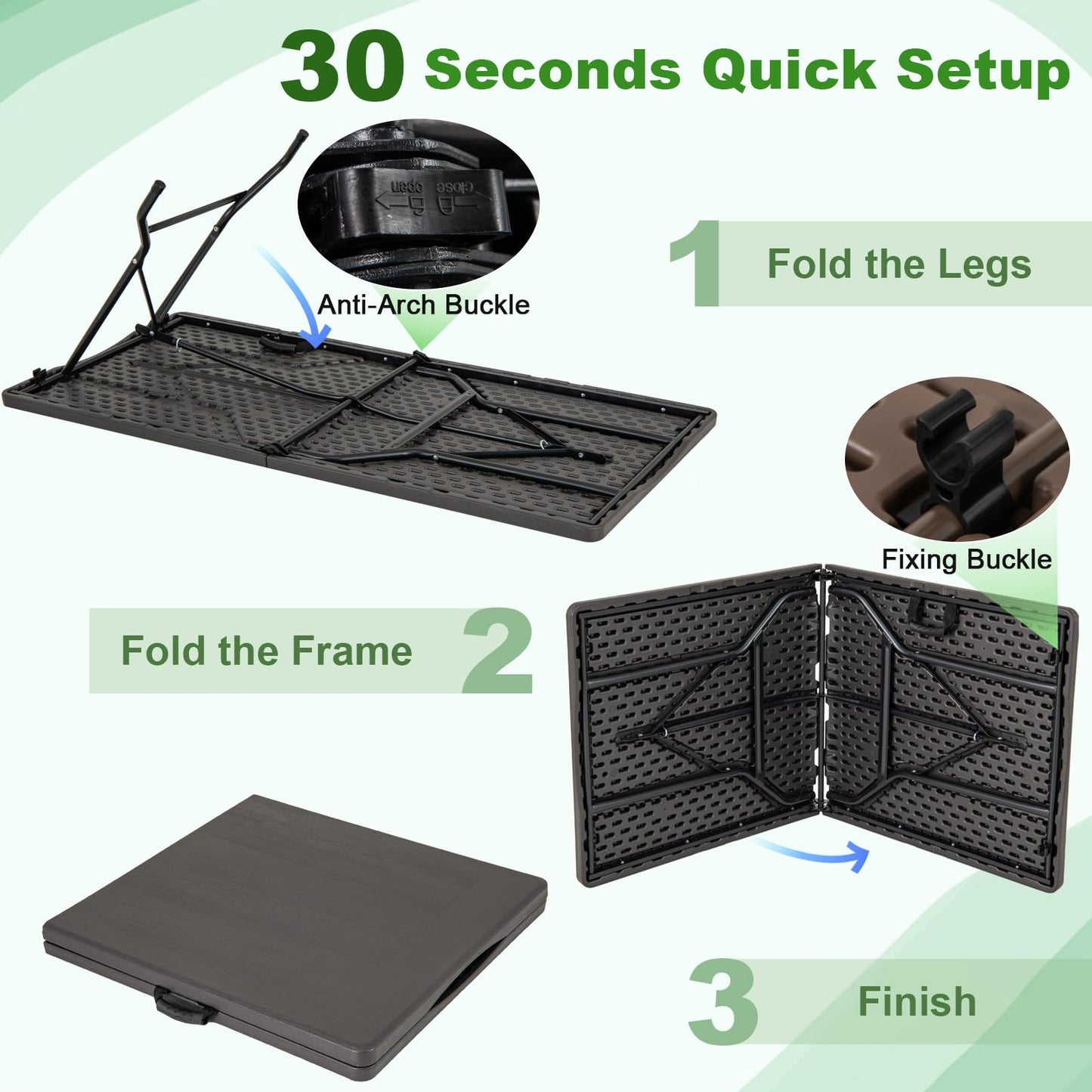 152 x 70 x 74 cm Folding Camping Table with Carrying Handle and HDPE Tabletop
