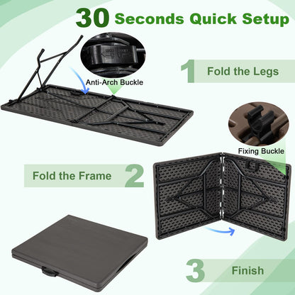 152 x 70 x 74 cm Folding Camping Table with Carrying Handle and HDPE Tabletop