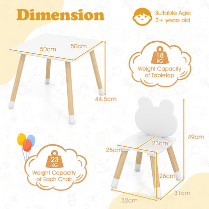 Kids Table and Chair Set, Children Activity Table with 2 Chairs and Pine Wood Legs