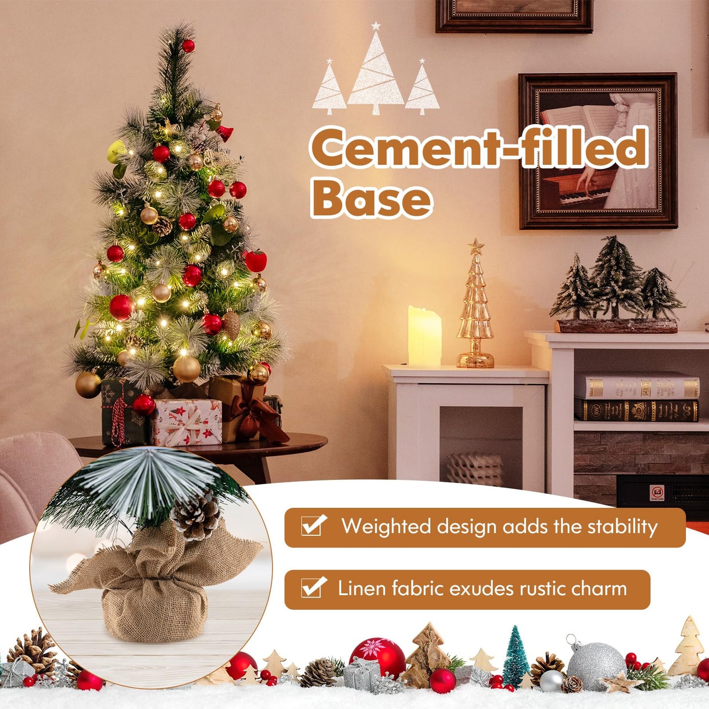 90CM Artificial Xmas Tree with 98 Branch Tips and Pine Needles