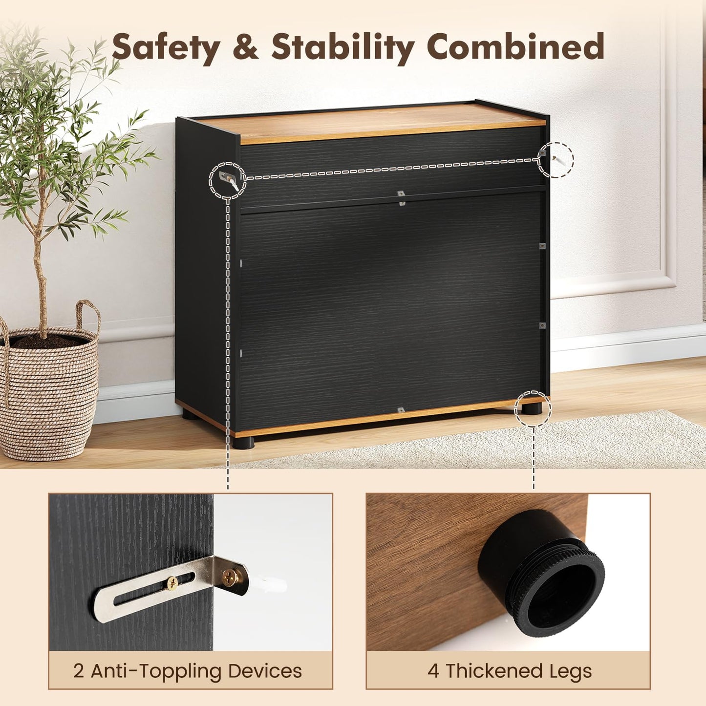 Storage Cabinet, 2 Door Buffet Sideboard with Push-to-Open Design, Drawer & 2 Anti-tipping Devices