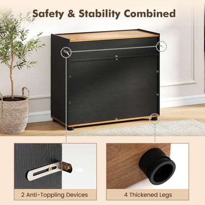 Storage Cabinet, 2 Door Buffet Sideboard with Push-to-Open Design, Drawer & 2 Anti-tipping Devices