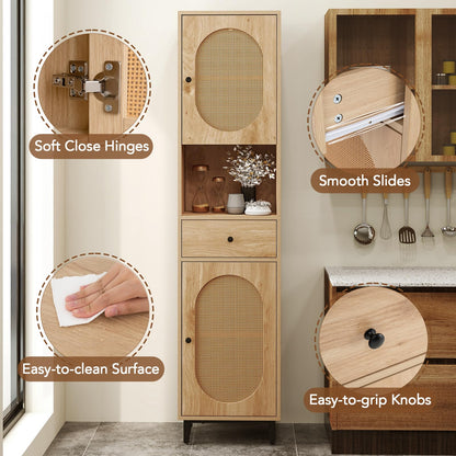 170cm Tall Bathroom Cabinet with 2 Doors and Open Compartment