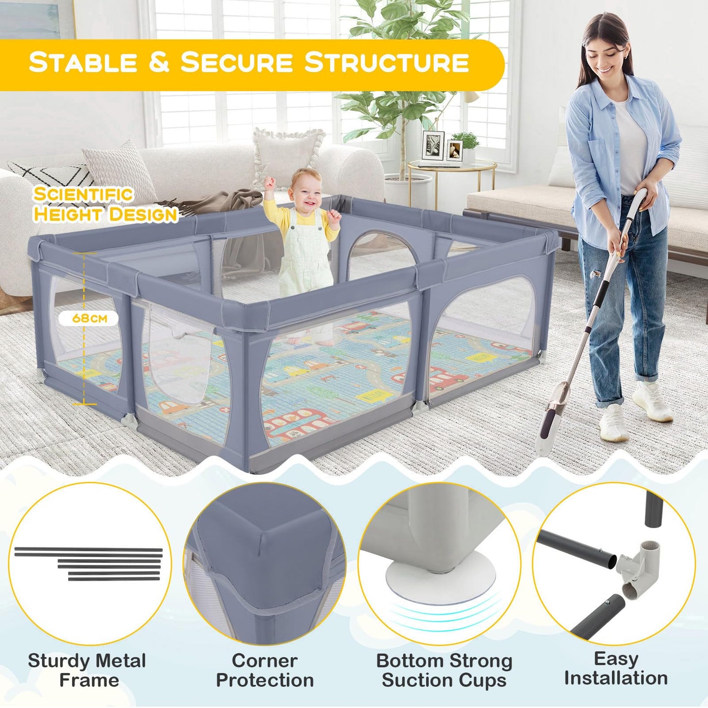 206 x 147cm Extra Large Toddler Fence with Mat