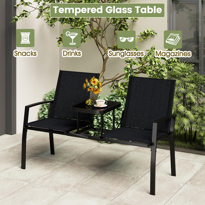 Garden Love Seats, 2-Seater Patio Bench Chair Companion Seat