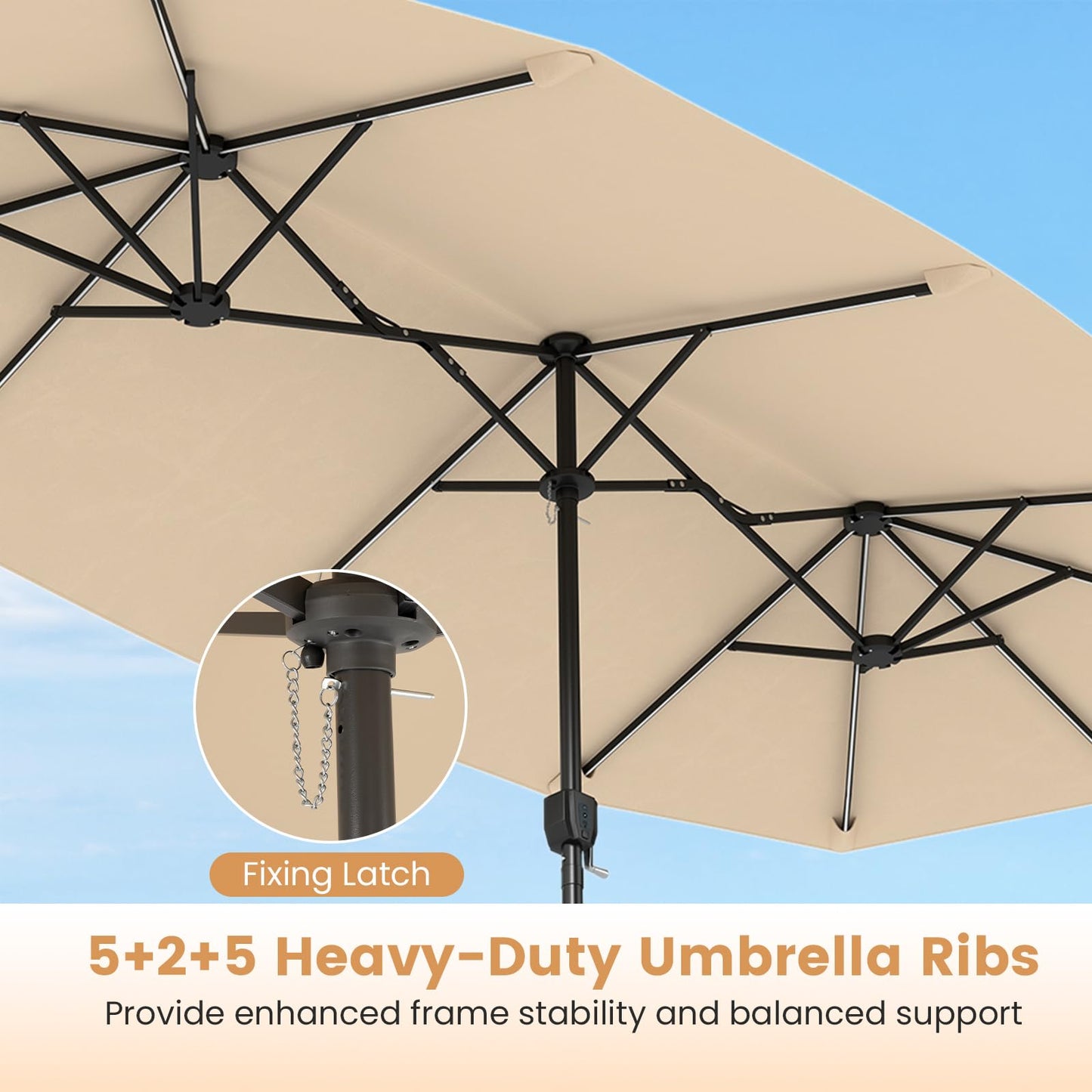 12 Heavy-Duty Ribs Extra Large Sun Umbrella with Lights & Crank Handle