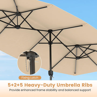 12 Heavy-Duty Ribs Extra Large Sun Umbrella with Lights & Crank Handle