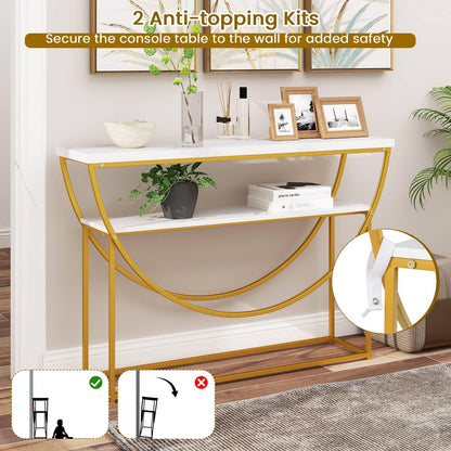 2-Tier Faux Marble Top Console Table with Storage Shelf