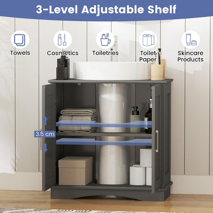 Freestanding Bathroom Floor Cabinet with Double Doors and Adjustable Shelf