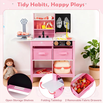 Wood Medical Center Toy Set with Blackboard and Pet Scale for Boys Girls