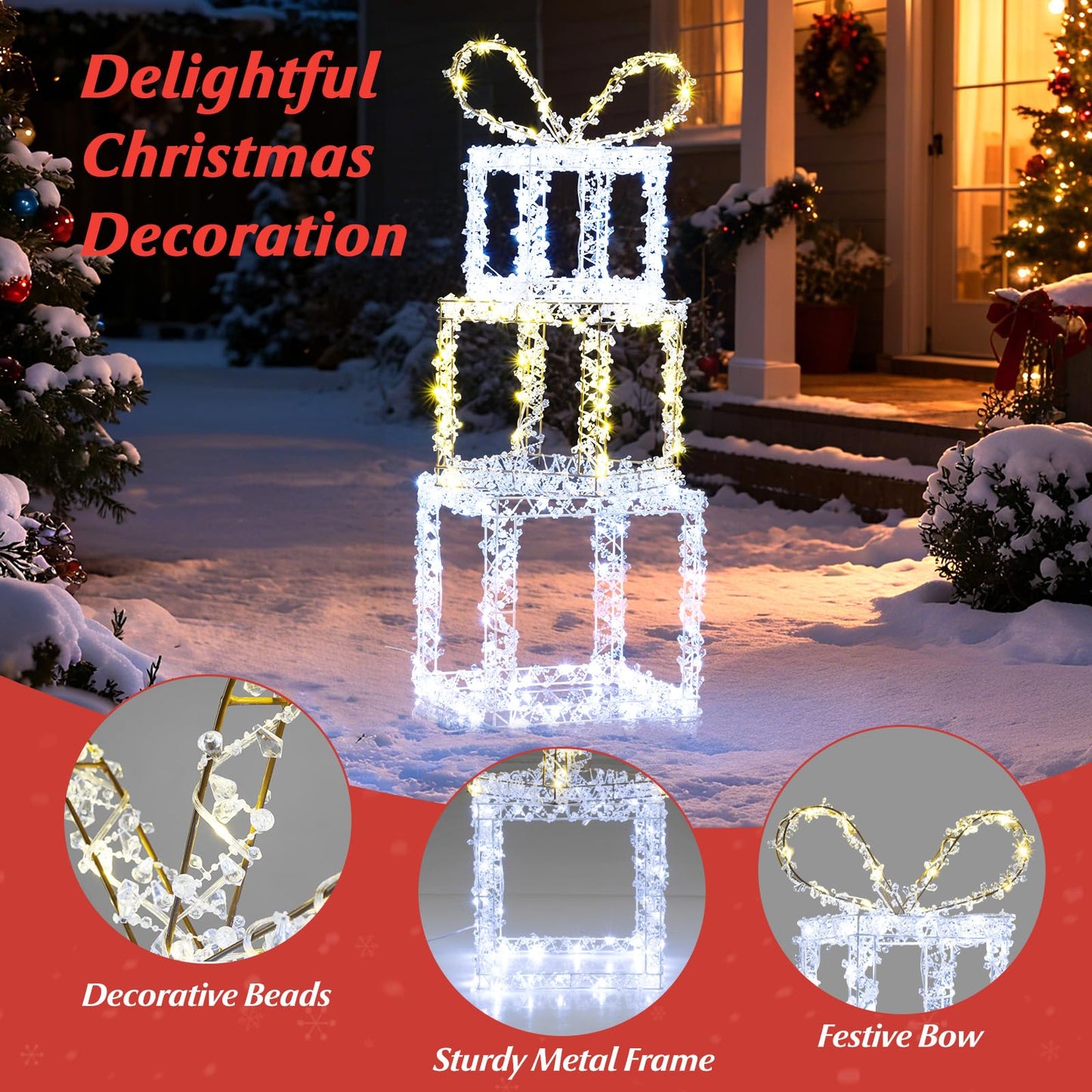 Set of 3 Pre-Lit Christmas Present Box Lights with LED Lights