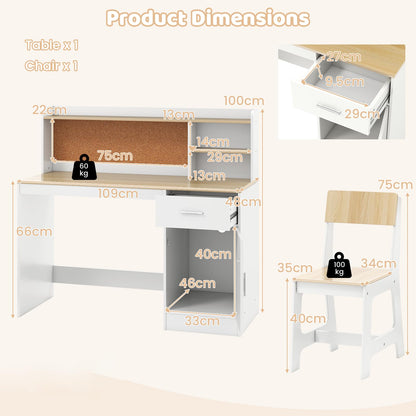 Kids Study Desk and Chair Set with Shelves and Storage Cabinet