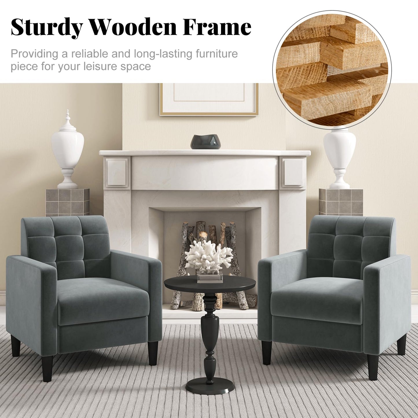 Upholstered Armchair Modern Velvet Accent Chair with Tufted Back